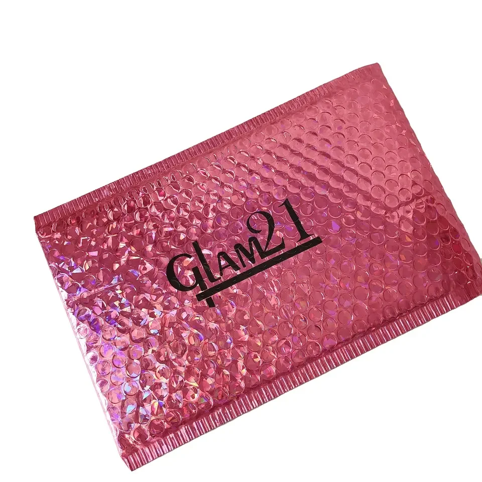 Custom Logo Thick Padded Envelope Shipping Bag 4x8 6x10 Iridescent Holographic Poly Bubble Mailer Metallic Packaging Bag