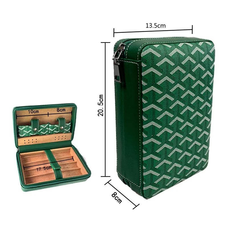 Vanace Various Color Luxury Portable Travel PU Imitation Crocodile Leather Cedar Wood 4 Finger Cigar Bag Humidor Cases