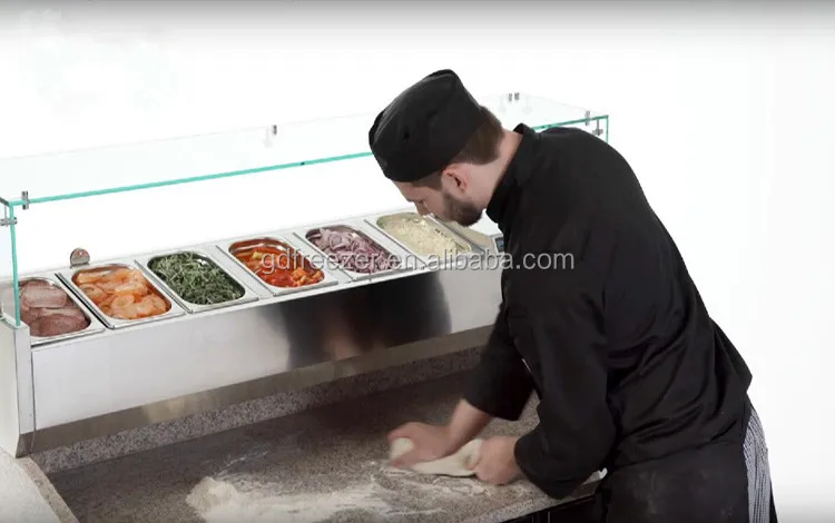 2 двери 6 ящиков Мраморная стеклянная крышка для ресторана приготовления пиццы рабочий стол