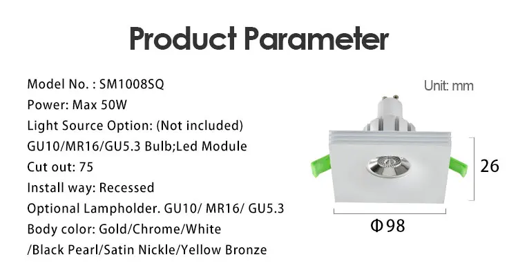 High quality White recessed GU10 LED Downlight Frame LED Spotlight GU10 Lamp Holder mr16 housing