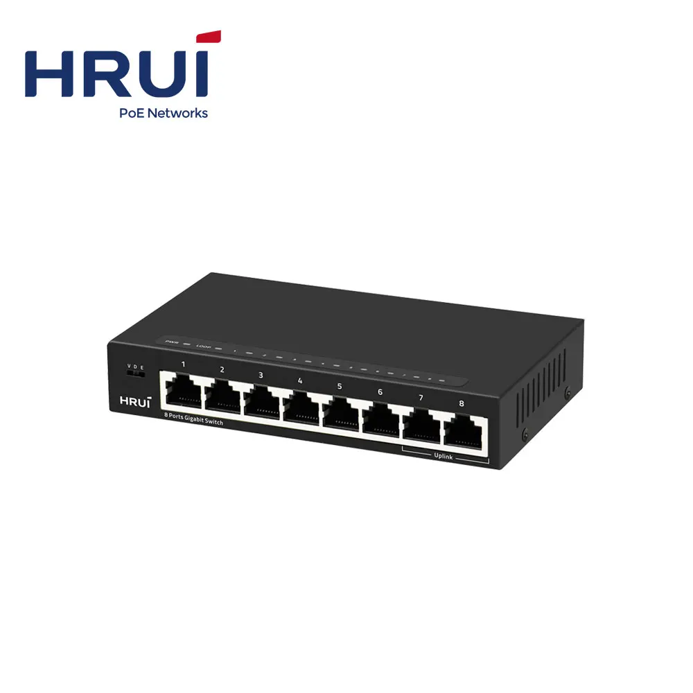  Новый Неуправляемый коммутатор HRUI с 8 портами Gigabit Ethernet по заводской