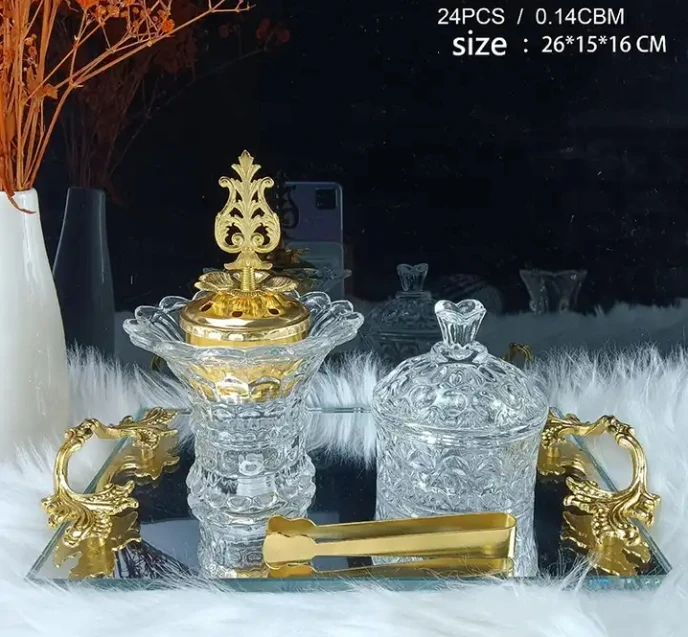 Wholesale Crystal Incense Stove Three Piece Set For Living Room Crystal Incense Stove Home Decoration Set Arab Incense Holder