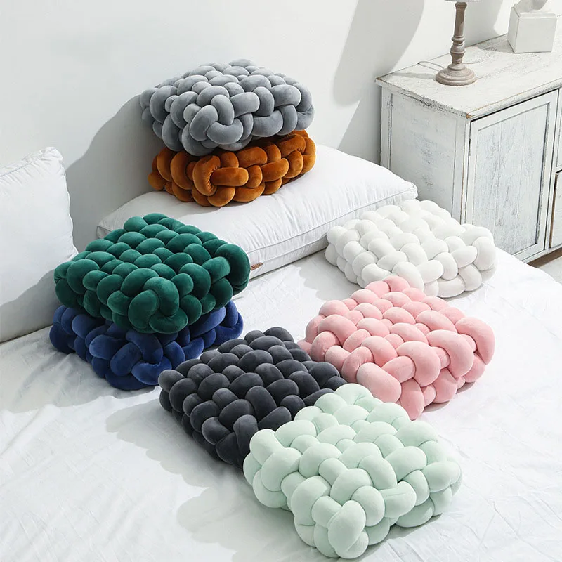 European ins style Solid color plush throw pillows Modern simple square woven chair cushion living room decoration sofa cushions