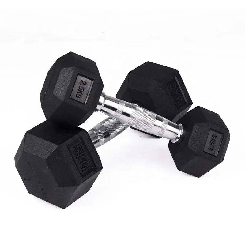 
In stock ready to ship fixed black free weights fitness hexagonal rubber dumbbell for sale for exercise 