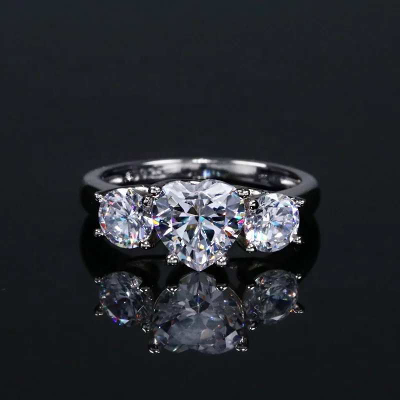 Fine jewelry 14K solid gold ring  there stones 8mm heart shape with 4mm round  moissanite trilogy ring