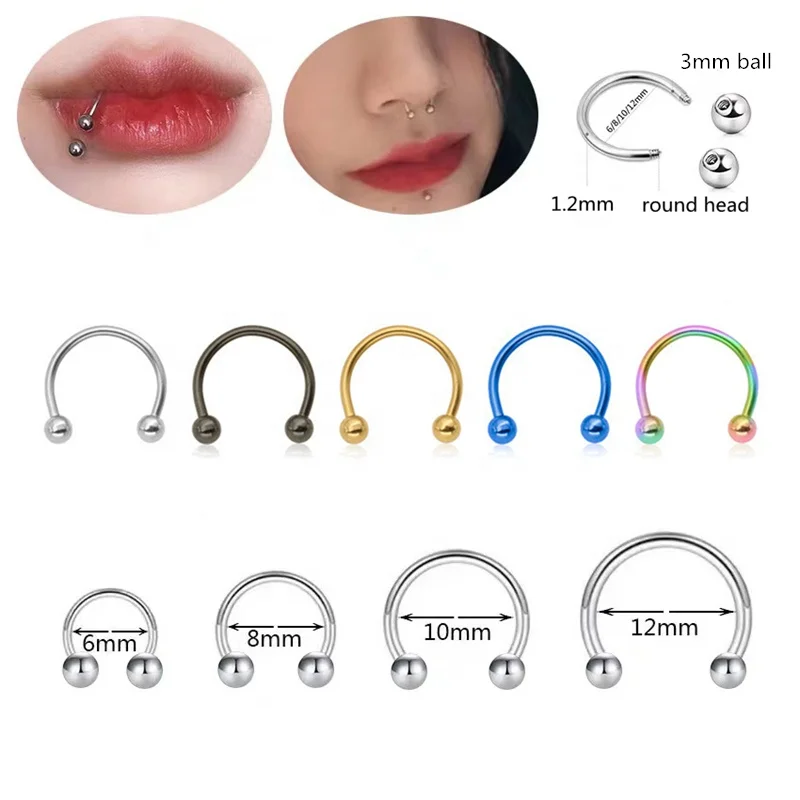 stainless steel c shape nose septum piercing body jewelry horseshoe shape tragus ear cartilage ring