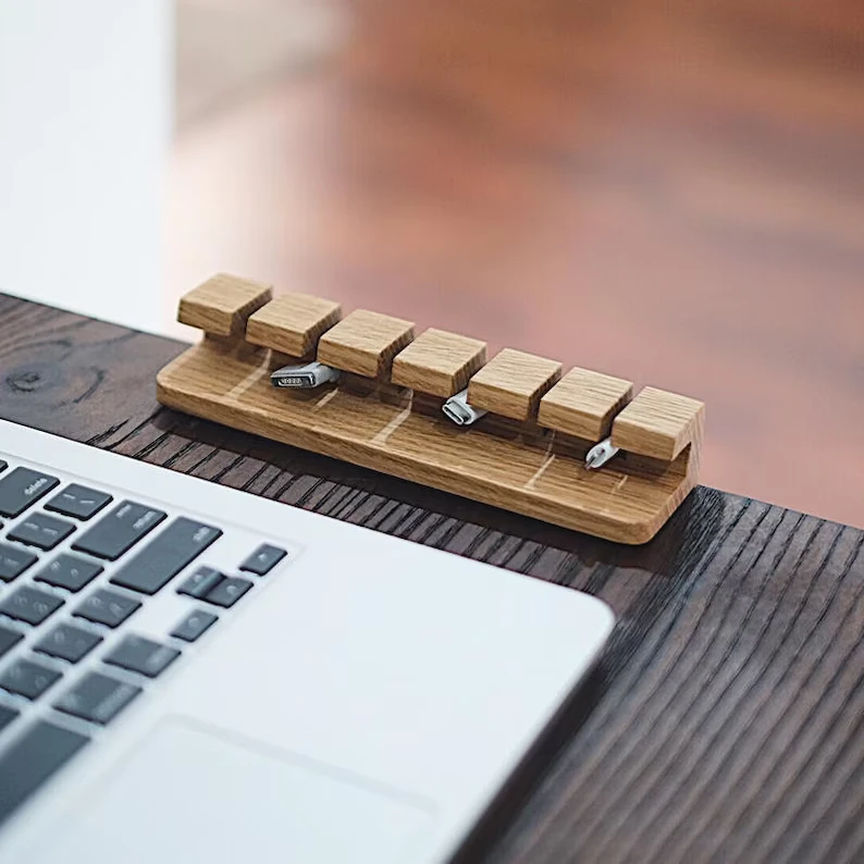 Office Desk OrganizerWooden Cable and Charger Organizer  Cable Management for Power Cords and Charging Cables