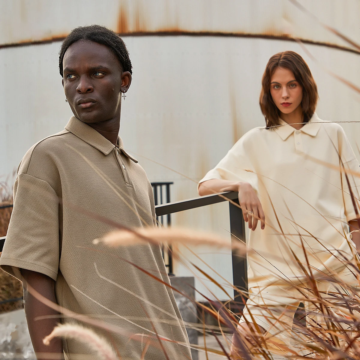 Spring Summer 330G Solid Color Turn Down Collar Waffle Slit Polo Unisex T-Shirts