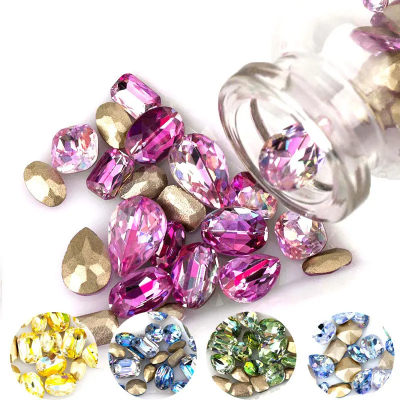 2021 New Design K9 Glass Rhinestones Rose Round Square Teardrop Crystal Nail Art Decoration 3D Nail DIY Manicure