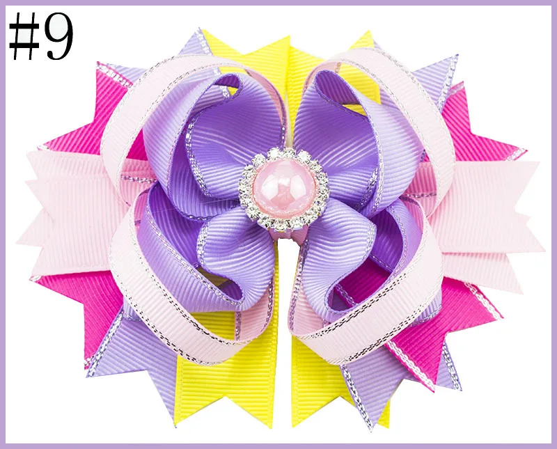 Hot Girls 4.5 Inch Sliver Edge Ribbon fashion  pearl center Bow Children Beautiful Hair Accessories Hair Bow With Clip For Kids