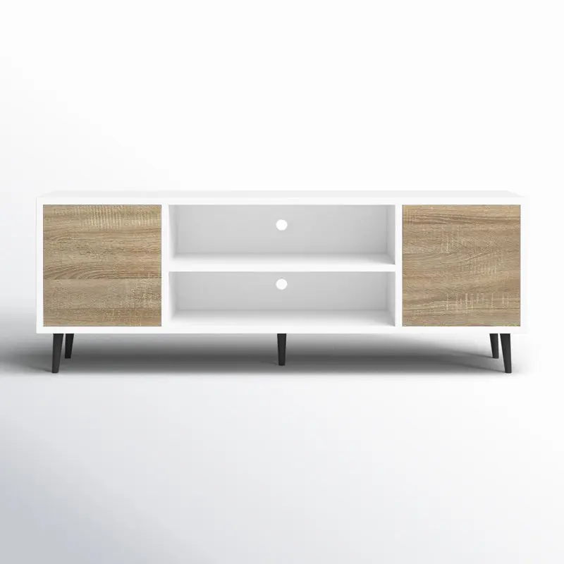 24 Years Factory Direct engineered wood mid century modern tv console with solid wood leg and two doors