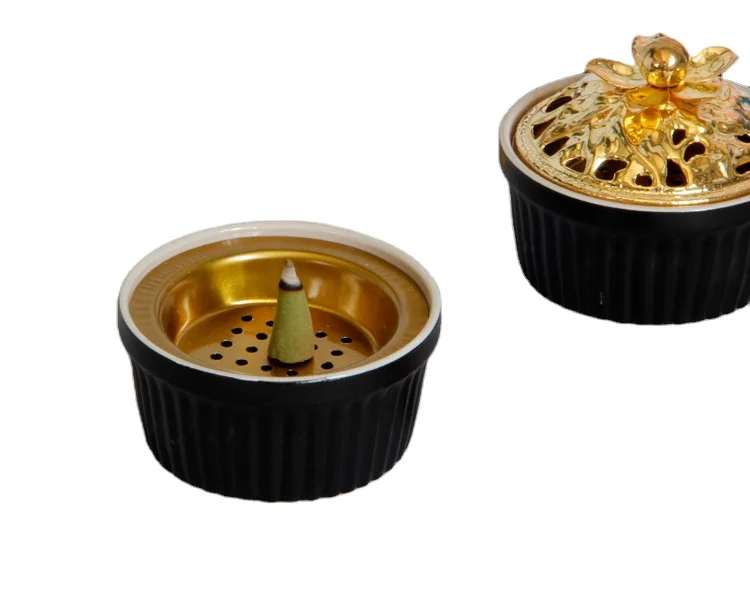 New Round Arabic Marbkhara  Desk Decoration Creative Ceramic Gold Plating Metal Incense Burner