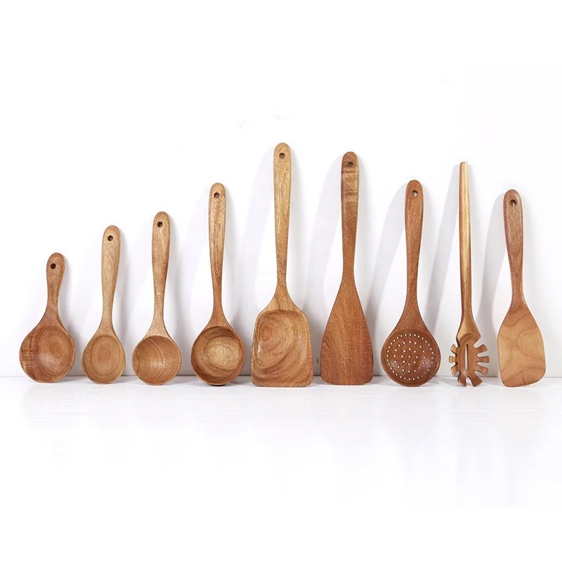 Kitchen wooden spoons and spatulas  teak wood  accessories kitchen tools cooking utensils set