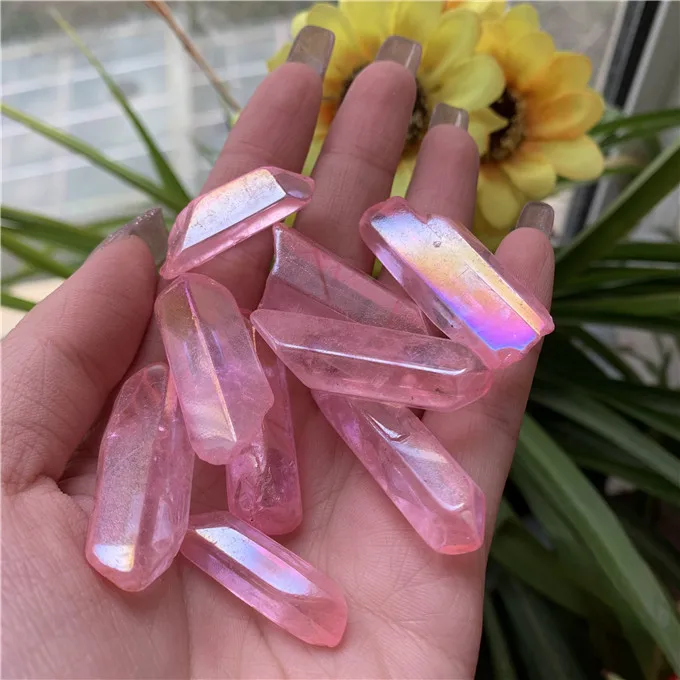 High Quality Natural Pink Aqua Aura Spirit Quartz Healing Crystal Stone Points For Home Decoration