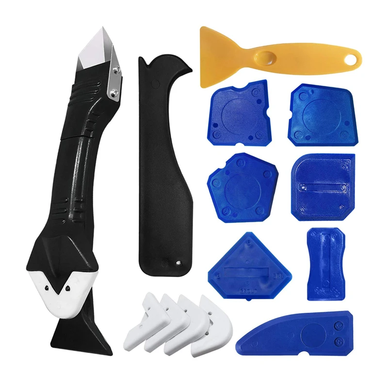 Caulk Remover Scraper Sealant Finishing Tool Kit 3 in 1 Caulking Scraper Tools with 5 Replaceable Silicone Pads