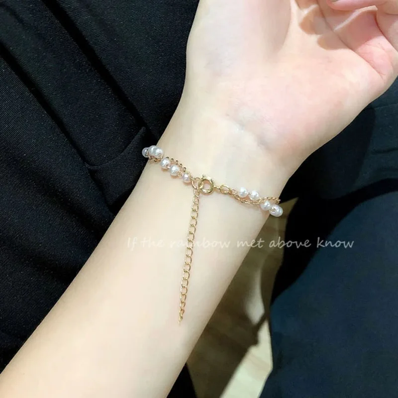 New hot sale women fashion jewelry white imitate pearl double chain bracelet