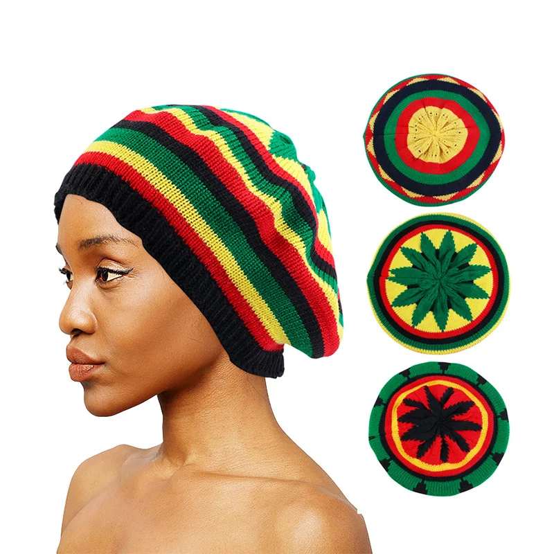 Wholesale Hot Sale Unisex Jamaican Style Winter Caps Acrylic Knitted Keep Warm Colorful Beanies