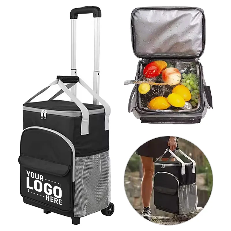 Large Rolling Cooler, Leakproof Insulated Soft Cooler with Wheels and Handle Collapsible for Beach Camping Patio Travel Outdoor