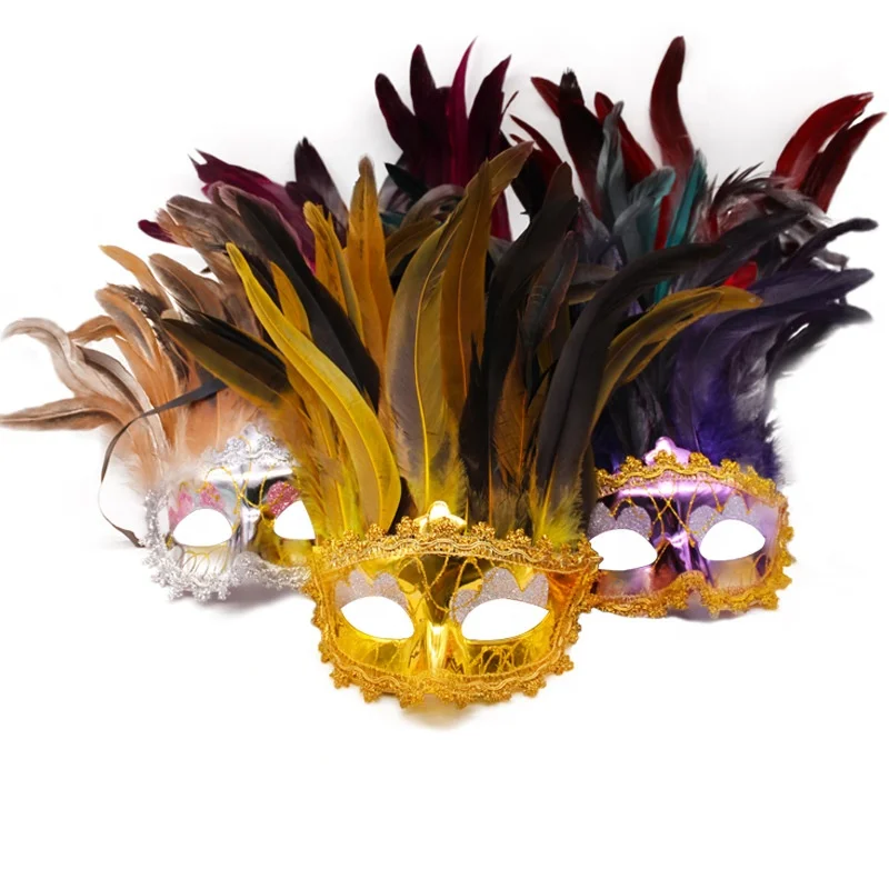 Yellow Wholesale Craft Feathers Masquerade Mask With Feather Bulk Mardi Gras Masks for Halloween Carnival Venetian Wedding party