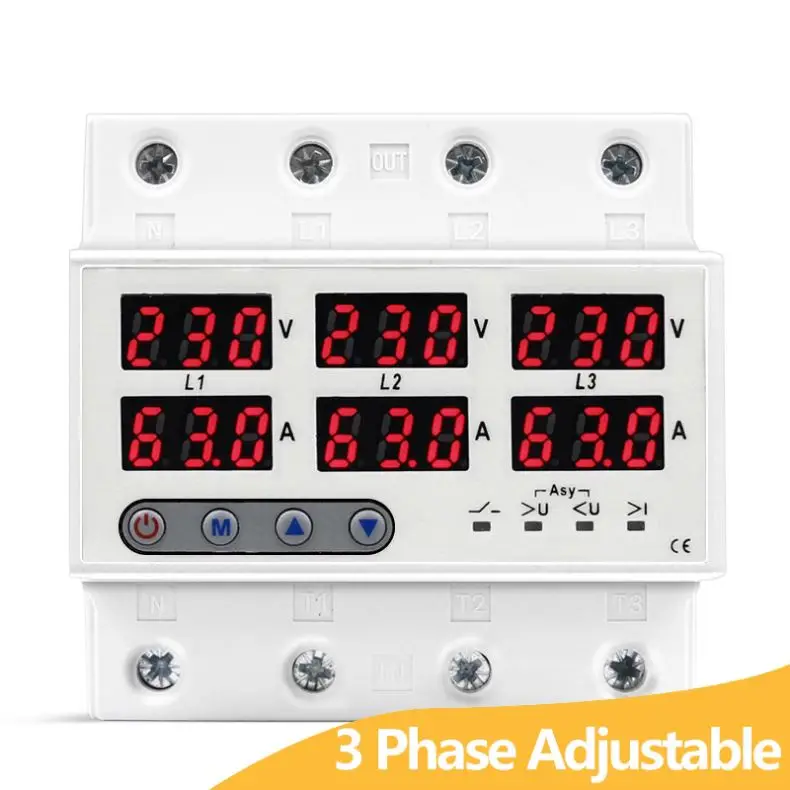 LED display 220V 400V 63A three phase four wire over under voltage protector
