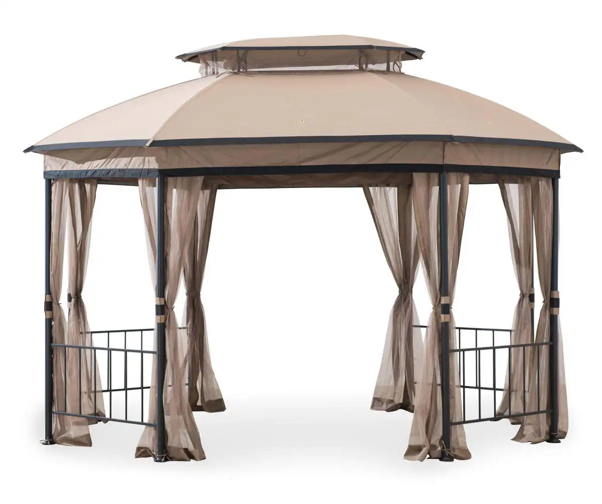 12 ft. x 10 ft. Octagonal Steel Frame Gazebo with Tan Canopy