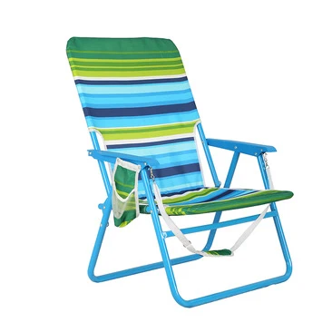 Outdoor Stripped  Portable Folding Fishing Chair with High Seat Steel and Pouch on Back