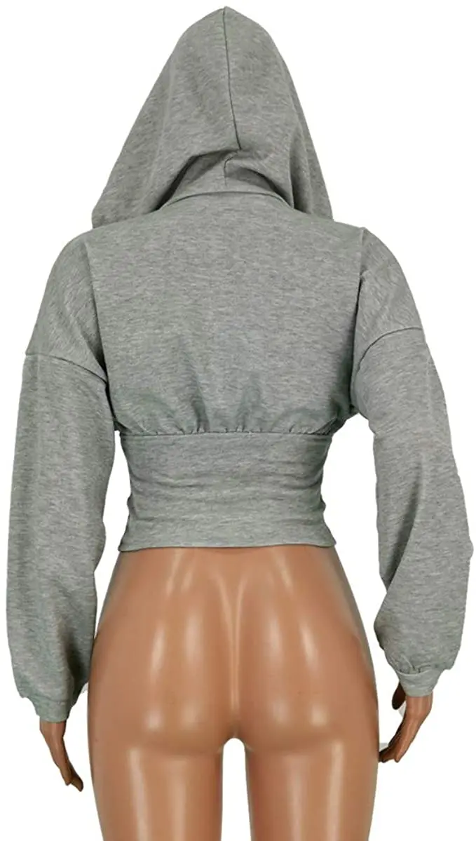 Oversized sweatshirts and pullover crop top grey zip sexy fashion women hoodie crop top