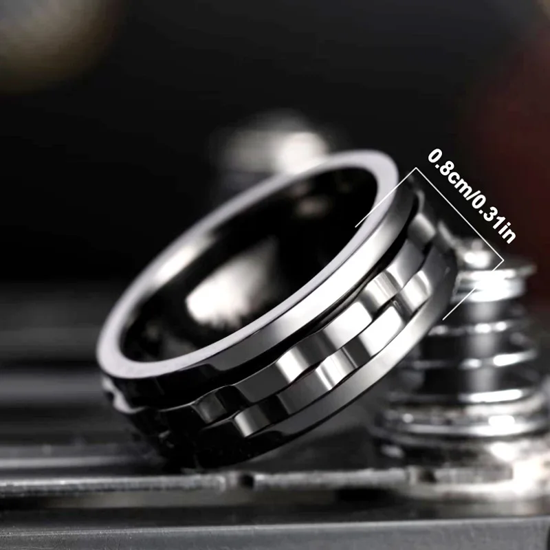 Decompression Vintage Stainless Steel Ring Waterproof Anti Anxiety Ring Gear Turning Finger Ring for Men