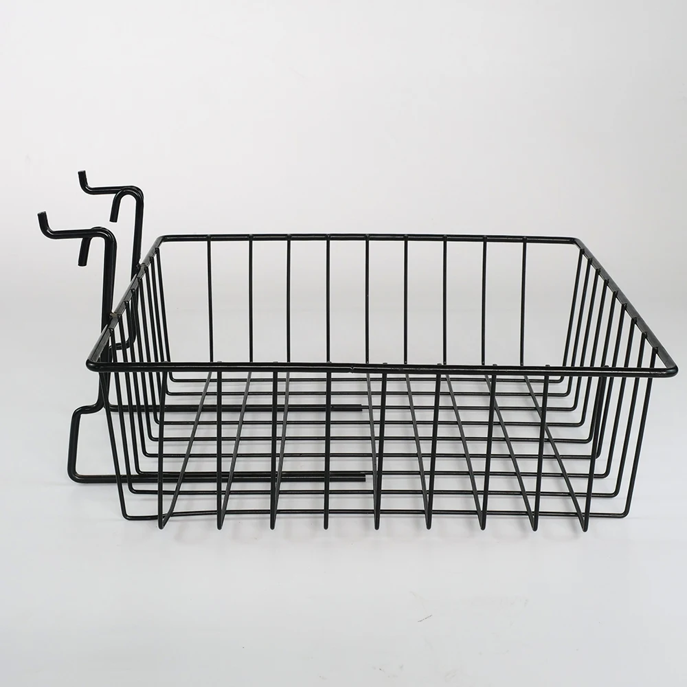 Chrome Slatwall Wire Basket Hanging Organizer Storage Display Rack for Supermarket