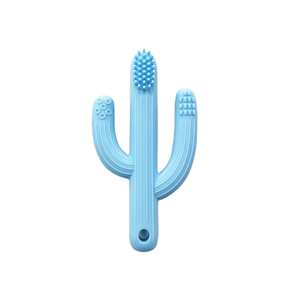 Amazon Hot Sell Easy Clean BPA Free Baby Teether Silicone Sensory Toys Cactus Soft Infant Silicone Teething Teether
