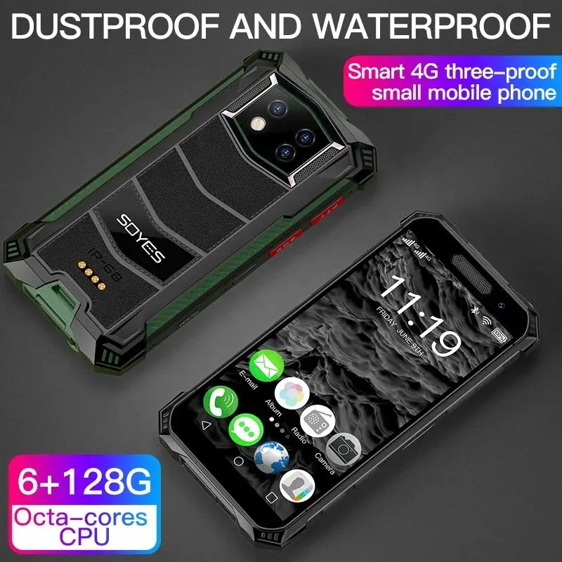 SOYES S10 Max 4G Mini Rugged Global 4G LTE Smart Phone 4GB+128GB IP68 Fingerprint Face ID Unlock PTT Mobile Phone