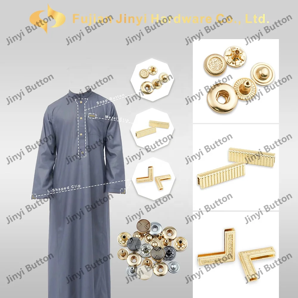 Jinyi Button Factory 12mm Thobe Kurta Clothes Custom Logo Round Metal Zinc Alloy 4 Part Press Button with Pattern Snap Buttons