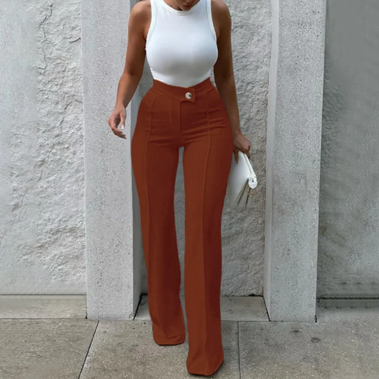 Latest Models Relaxed Solid Button Bootcut Womens Fall Wide Leg Pants