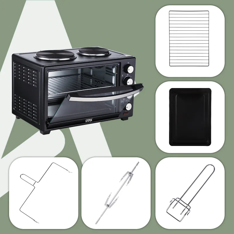 40L Multifunctional Electric Oven Equipped With 2 Electric Stoves for Baking, Baking, Egg Tarts, Pizza, Household Use