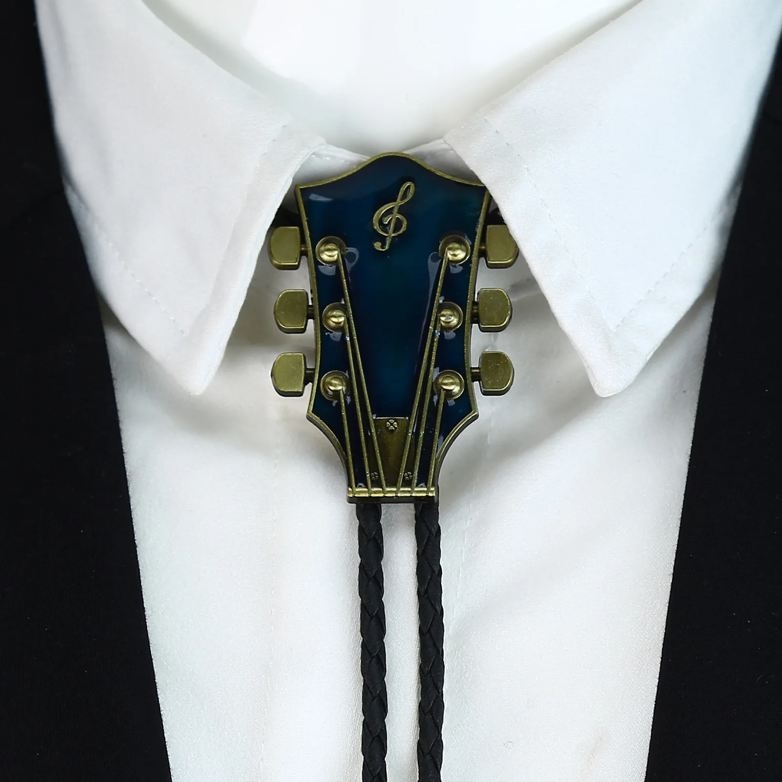 European and American fashion country guitar zinc alloy cowhide Bolo Tie  sweater chain