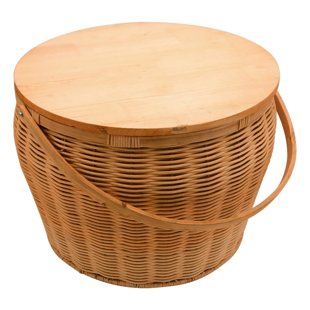 2022 Summer New design Wholesale OEM outdoor Camping handmade wooden rattan basket picnic basket with lid