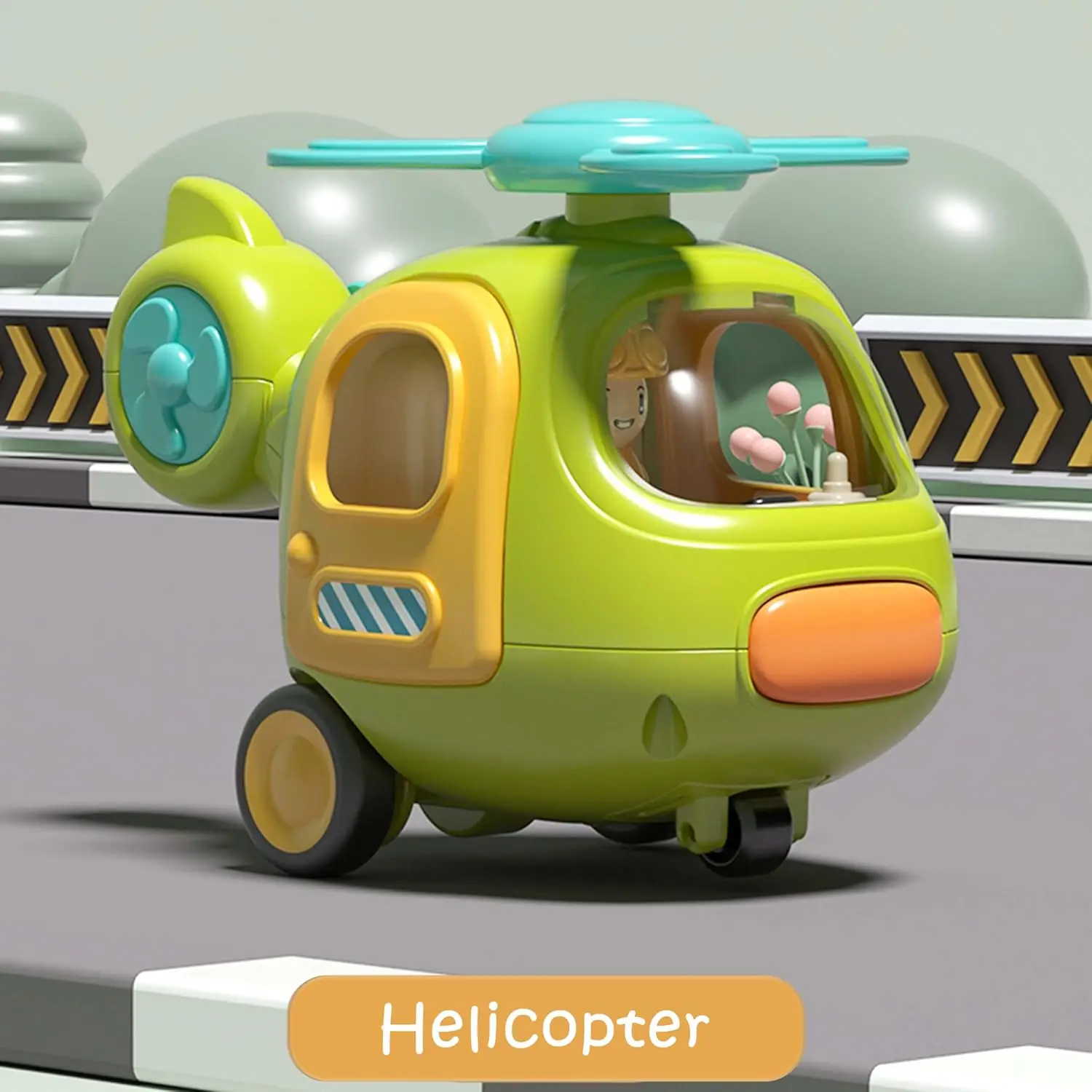 CPS Light-Up Construction Vehicles Toys Helicopter Shape Pull Back Car Toys for toddler with Music Sound