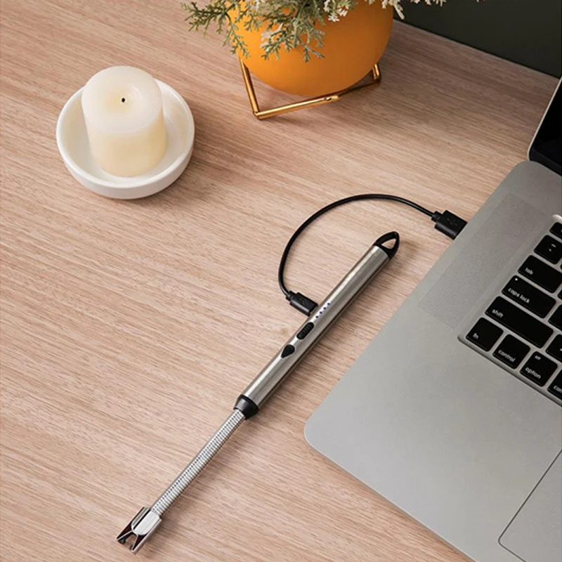 Best Quality Windproof Rechargeable USB Electric Plasma Lighters BBQ Lighter Stainless Steel Shell Hanging Hook with Bendable