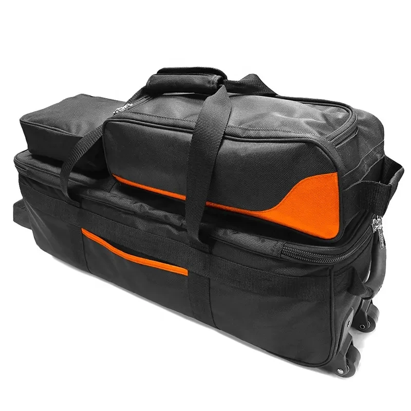 Durable deluxe double roller bowling bag detachable 3 ball bowling bag roller triple tote bags with wheels