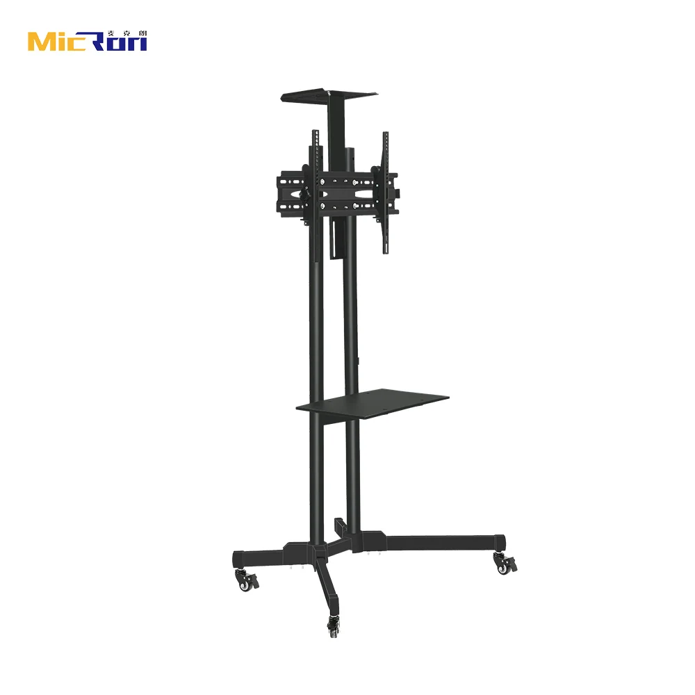 Hot Selling Tilt Height Adjustable Steel Mobile VESA 600 To 400 Inch 65 TV Cart TV Trolly