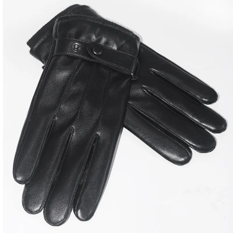 Men Winter Windproof Faux Leather Gloves Fleece Lined Waterproof Warm Touch Screen Gloves