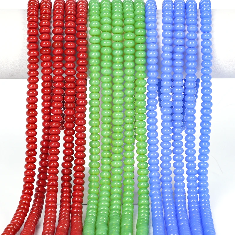 Wholesale glass beads wheel shaped flat pearl smooth transparent color crystal loose beads jewelry necklace DIY production
