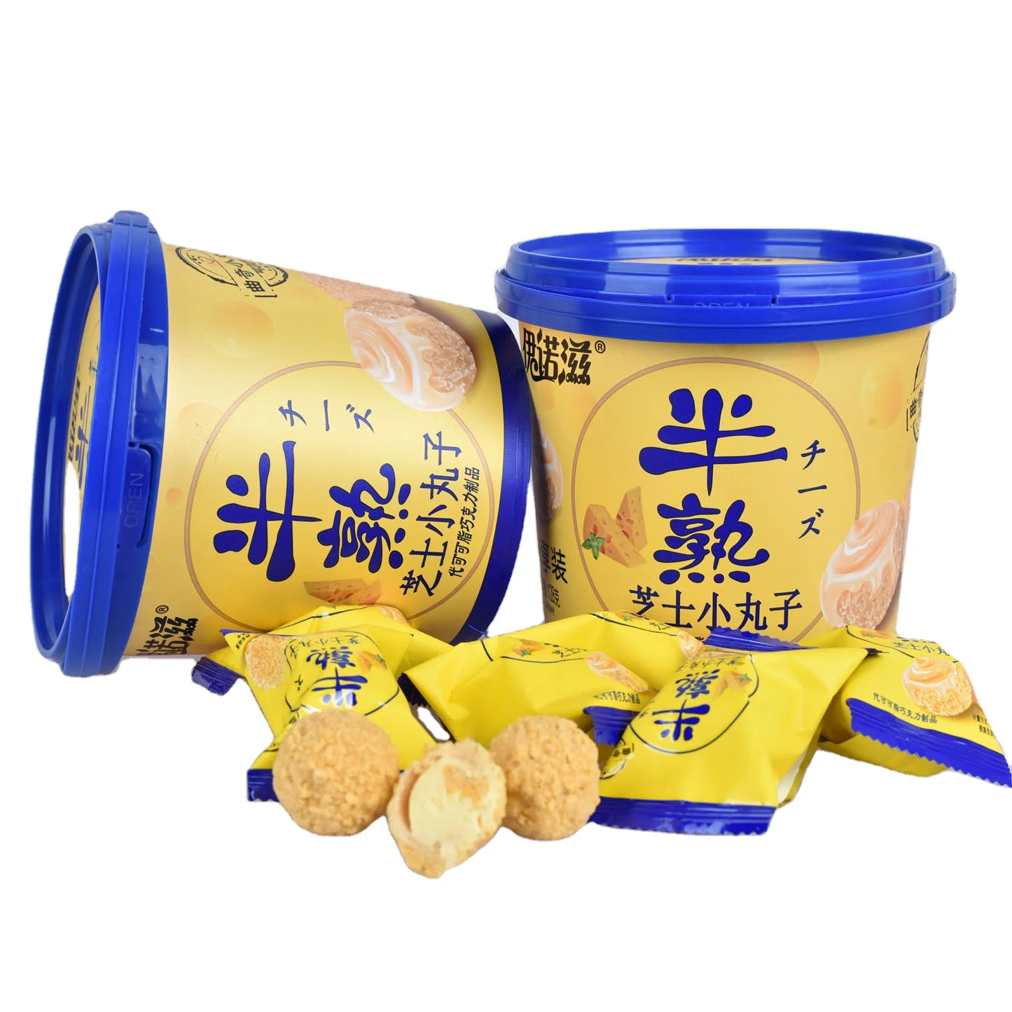 Chocolate Snake Half baked Cheese Flavor cookie ball,biscuits texture mix chocolate smooth,drum packaging