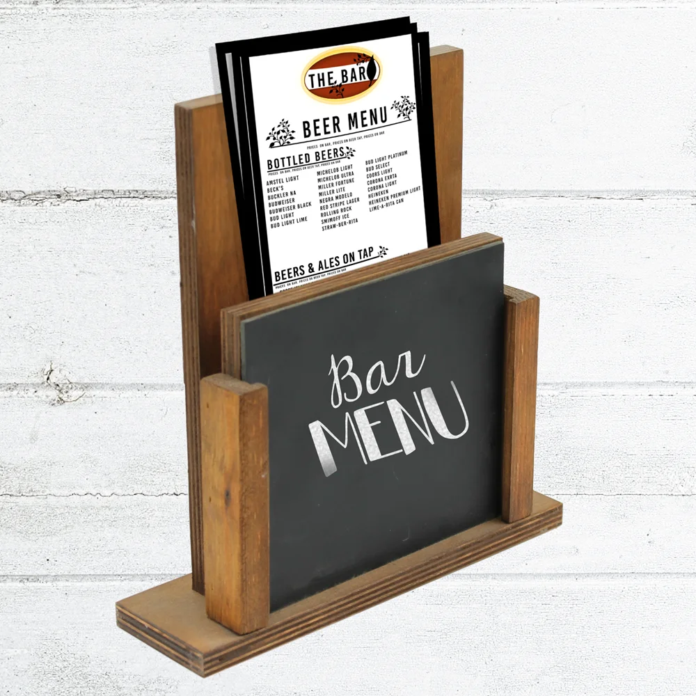 Custom Logo Wooden Mini table Menu Holder with Chalk Board for Restaurant