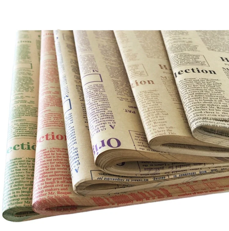 
45sheets/Bag 50*70cm Wholesale Nice English Newspapers Design Printed Flower Wrapping Kraft Paper 