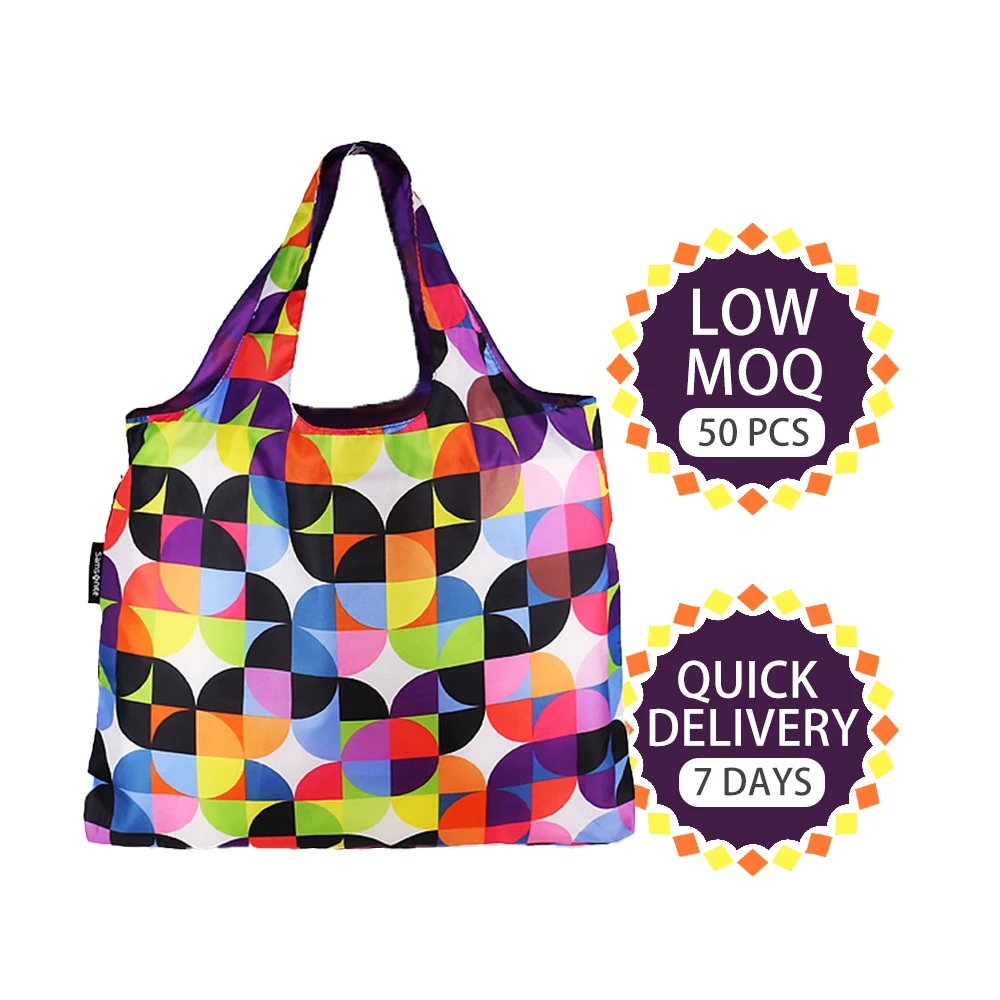 Foldable RPET promotional digital print eco-friendly reusable shopping bags bulk