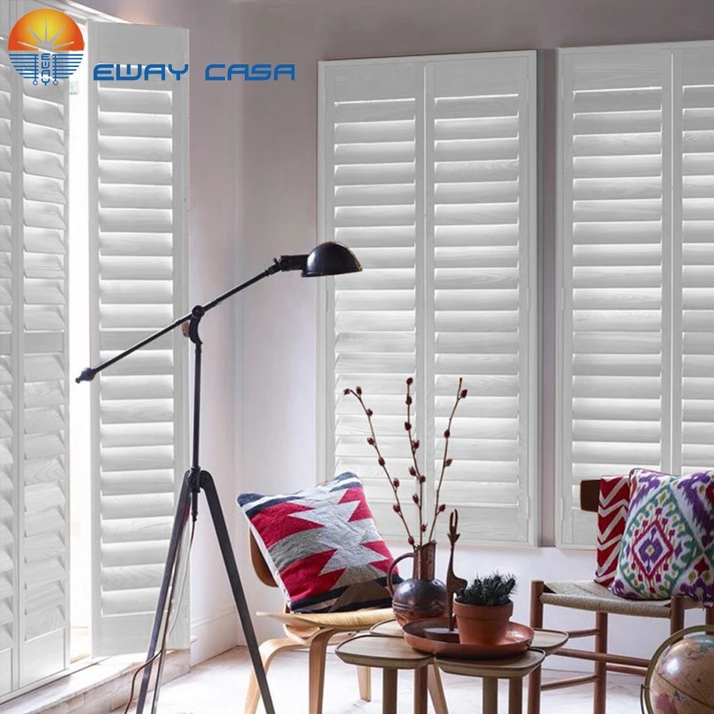EWAY CASA Wooden Plantation Shutters Blinds for Windows Bifold Vinyl Louver Shutters Interior Sliding Door Day NightSD-BI FOLD D