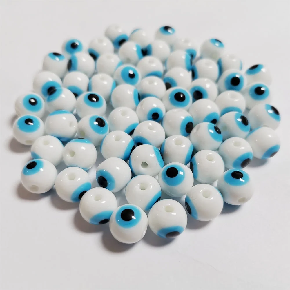 12mm Glass Evil Beads in Bulk Lampworked Glass Round White Bracelet Evil Charms Eye Beads for Jewelry Making