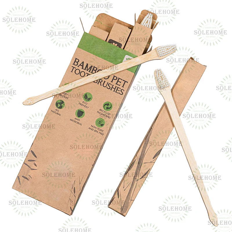 pets bamboo dog toothbrush double sided dental hygiene brush for cats puppies kittens oral cleaning