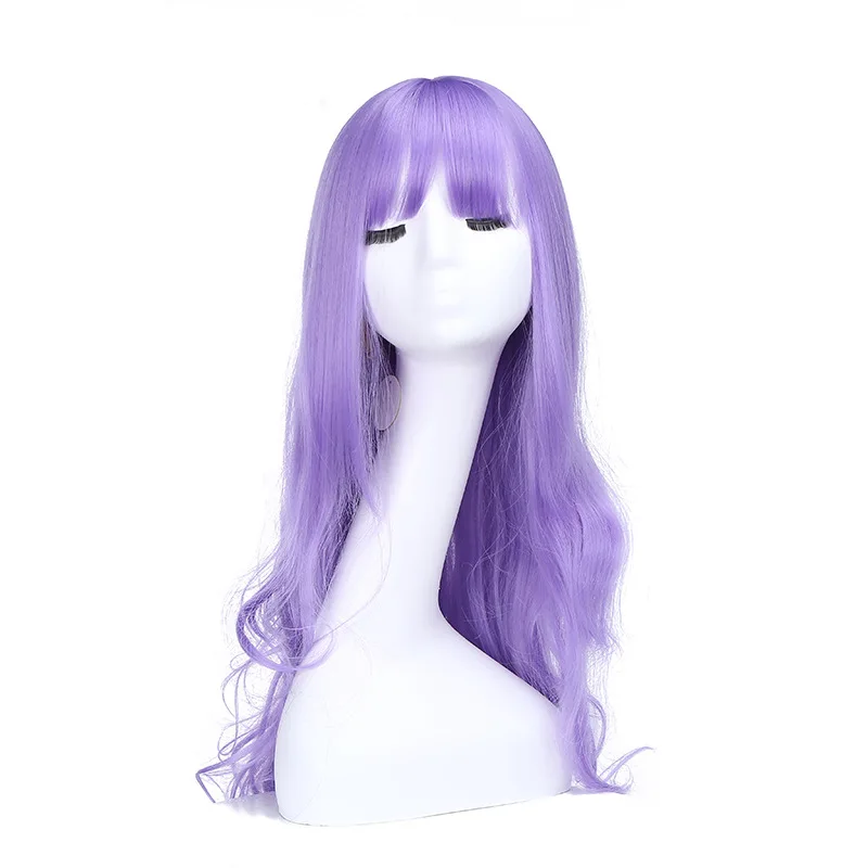 Air bangs long hair lilac long curly wig high-temperature fiber full-head anime for women synthetic